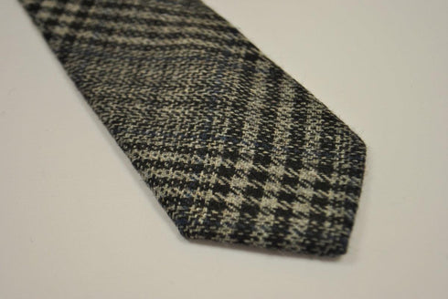 grey, black and navy check tweed wool skinny tie